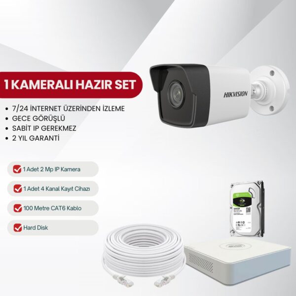 Hikvision 1 Kameralı Tak-Çalıştır IP Kamera Seti