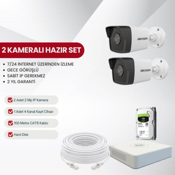 Hikvision 2 Kameralı Tak-Çalıştır IP Kamera Seti