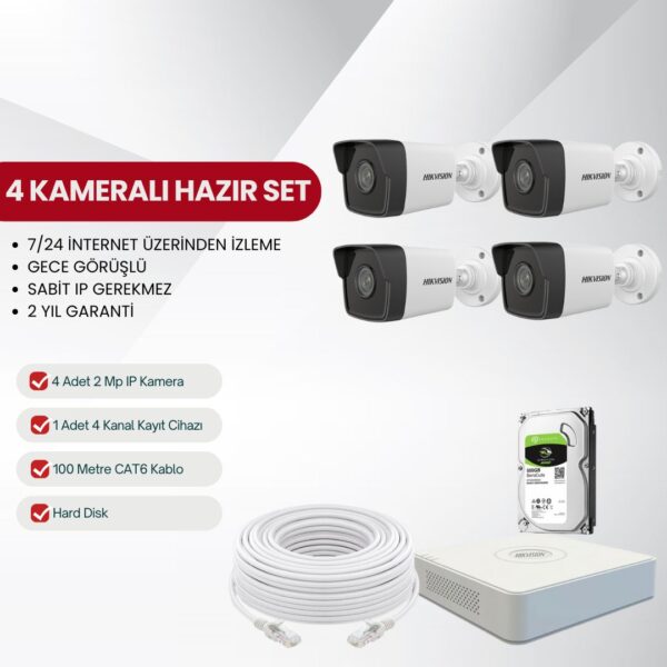 Hikvision 4 Kameralı Tak-Çalıştır IP Kamera Seti