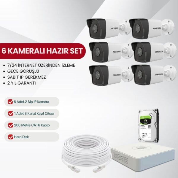 Hikvision 6 Kameralı Tak-Çalıştır IP Kamera Seti