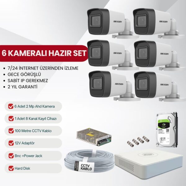 Hikvision 6 Kameralı AHD Tak-Çalıştır Kamera Seti