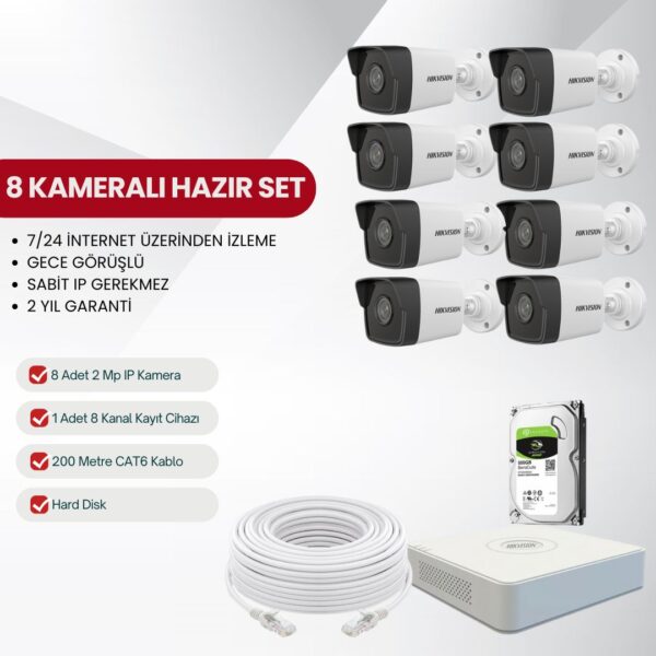 Hikvision 8 Kameralı Tak-Çalıştır IP Kamera Seti